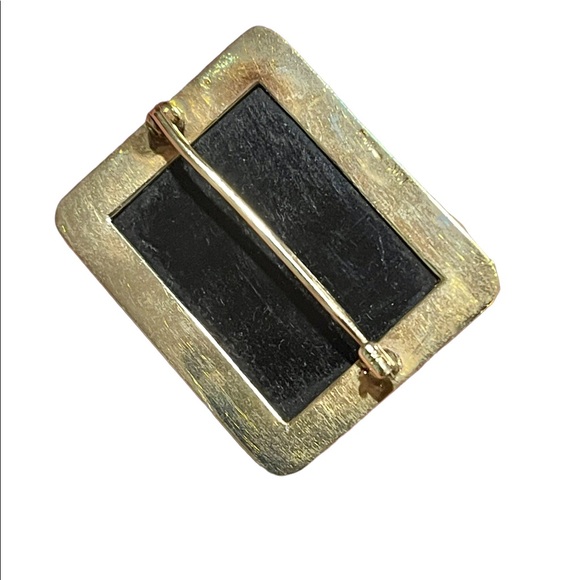 Antique Victorian Handpainted flower cameo ornate Black onyx 10k gold brooch - Picture 13 of 13